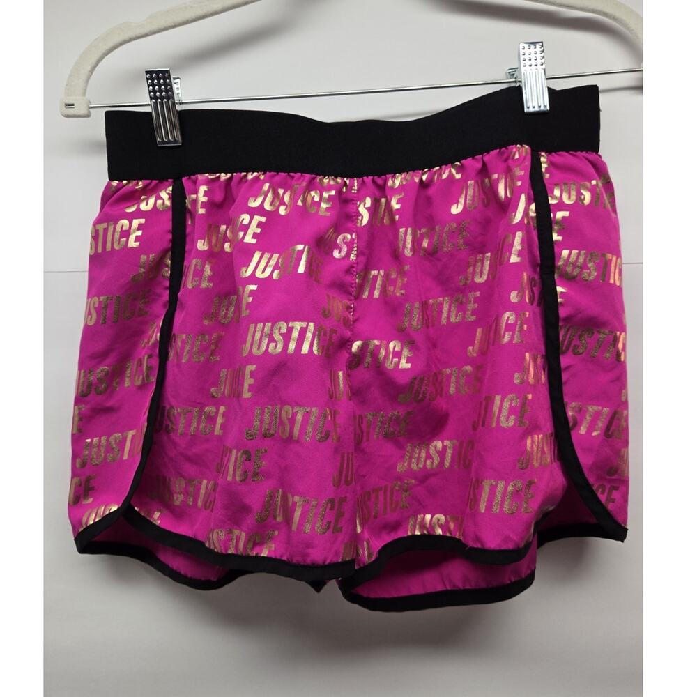 Justice Active Girls 18/20 Pink Black Gold Logo Pull-On Shorts Elastic Waist